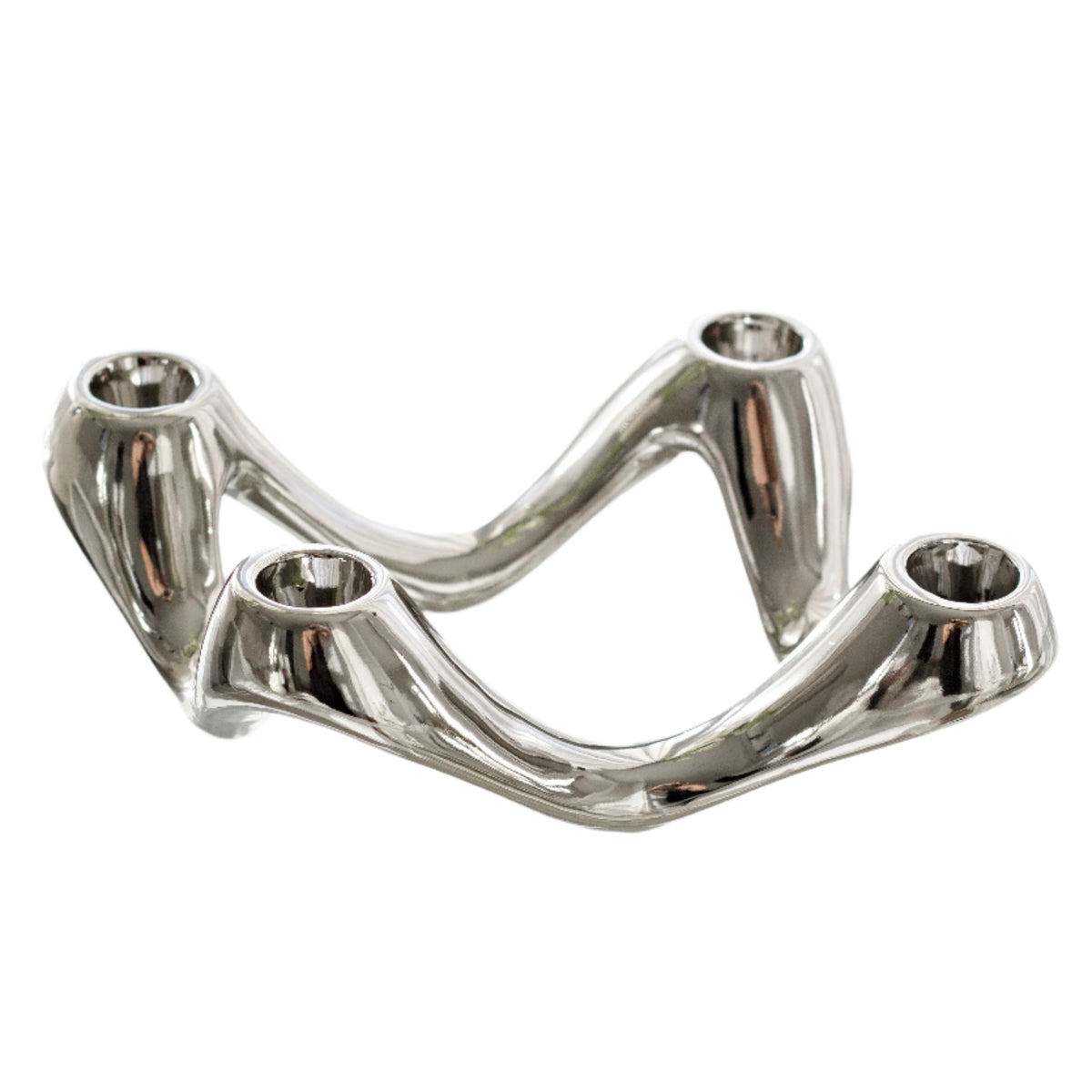 Silver quad candle holder, a polished undulating form with four taper sockets