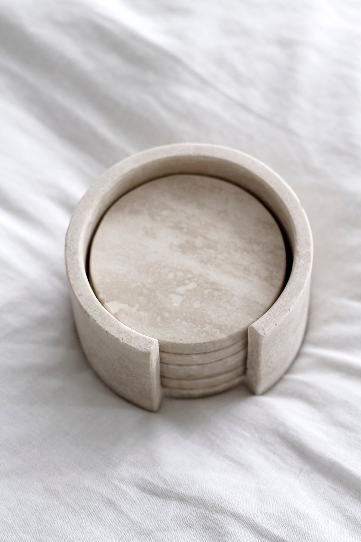 Isobel Travertine Coasters (Set of 4) with Holder