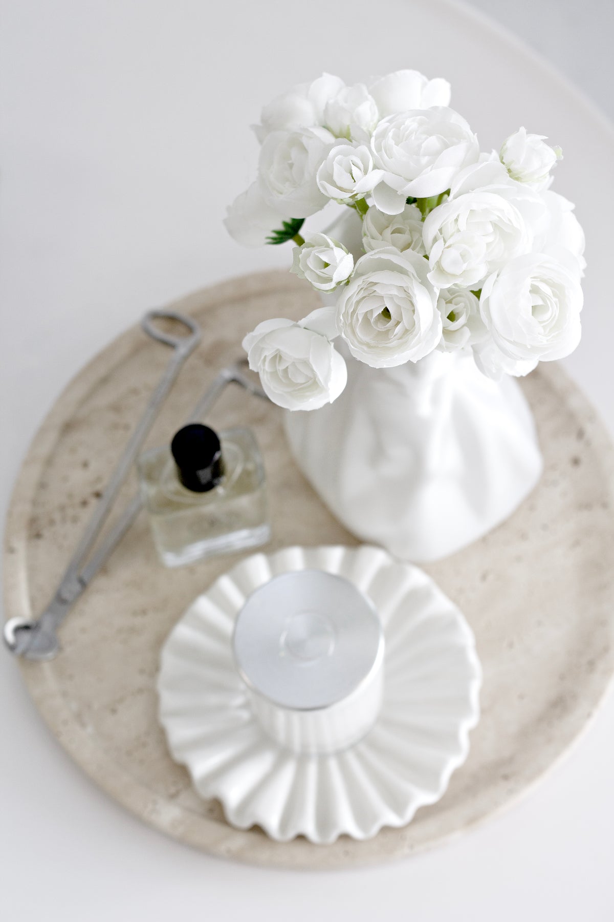 Ranunculus Bunch, White or Latte Faux Silk Bouquet