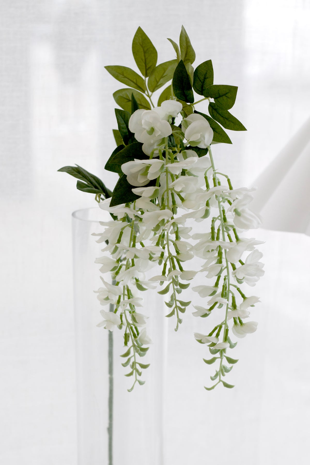 White Wisteria Spray, 92cm Cascading Faux Floral Stem