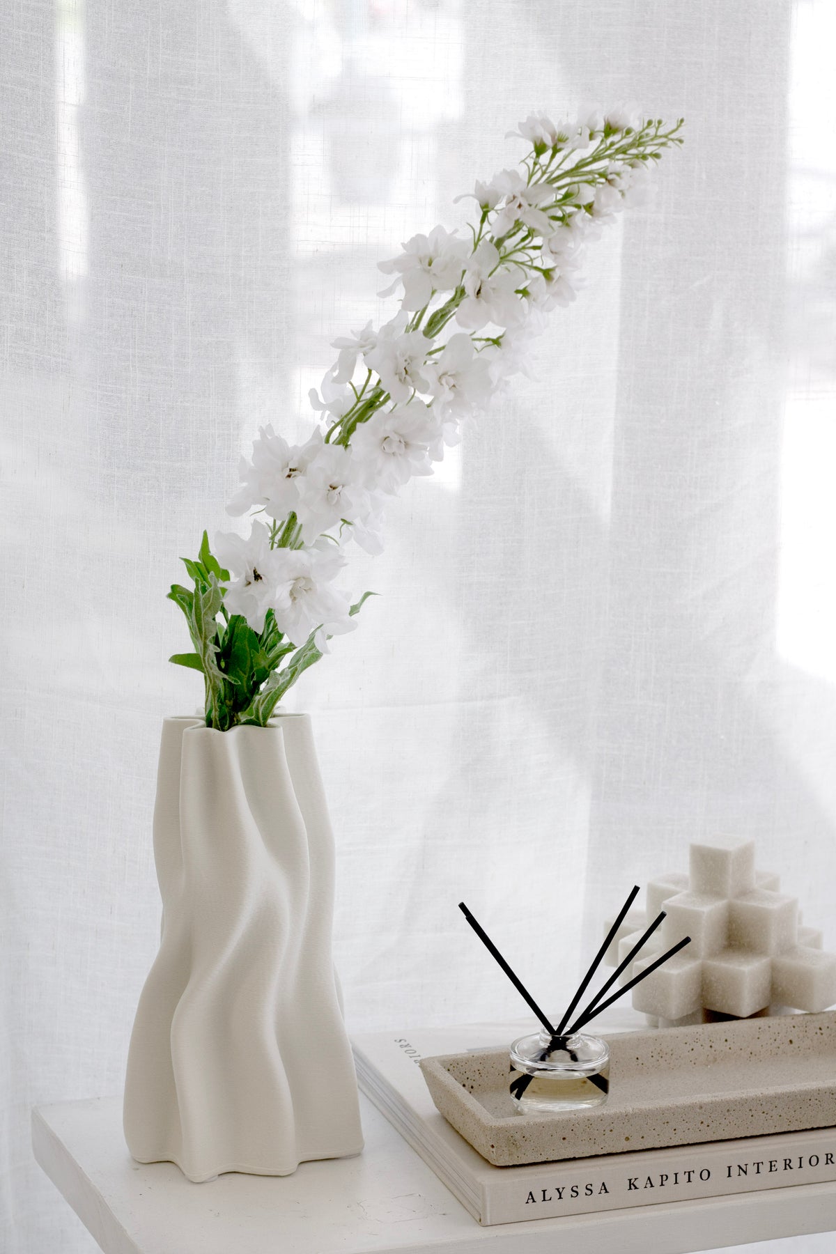 Delphinium Spray, White 109cm Faux Flower