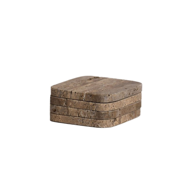 Stone coasters set of 4 in natural travertine and dark marble by Ned Collections
