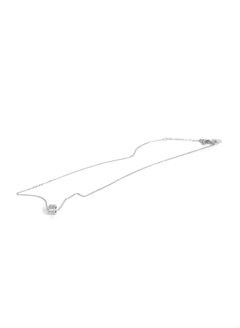 Impressions necklace in silver with a textured crystal pendant on a fine chain