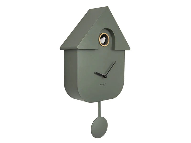 Karlsson Modern Cuckoo Clock in jungle green against a white background
