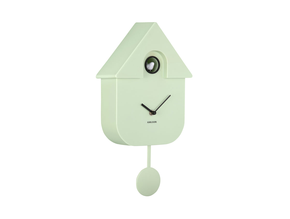 Karlsson Modern Cuckoo Clock in Soft Green, straight-on colourway product shot