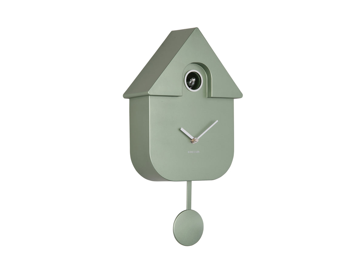 Karlsson Modern Cuckoo Clock in Metallic Jungle Green, straight-on colourway product shot