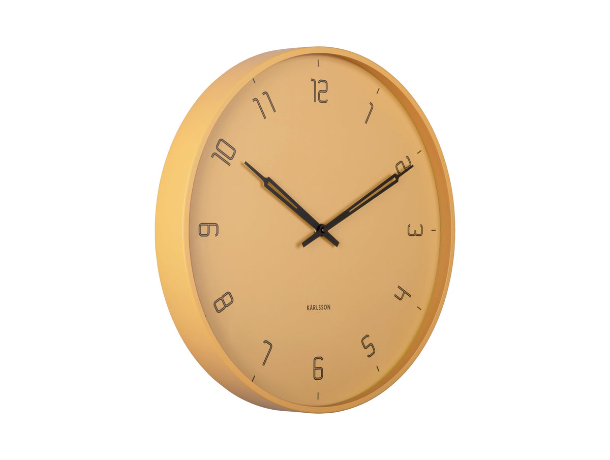 Stark Silent Wall Clock in honey yellow on a white background