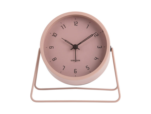 Karlsson Stark Alarm Clock in faded pink, angled view