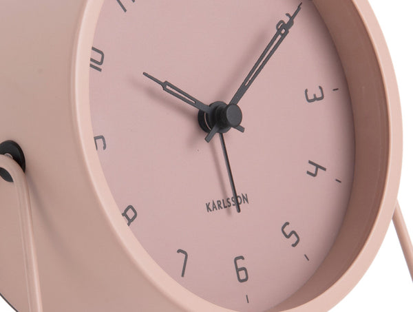 Karlsson Stark Alarm Clock in faded pink, close detail