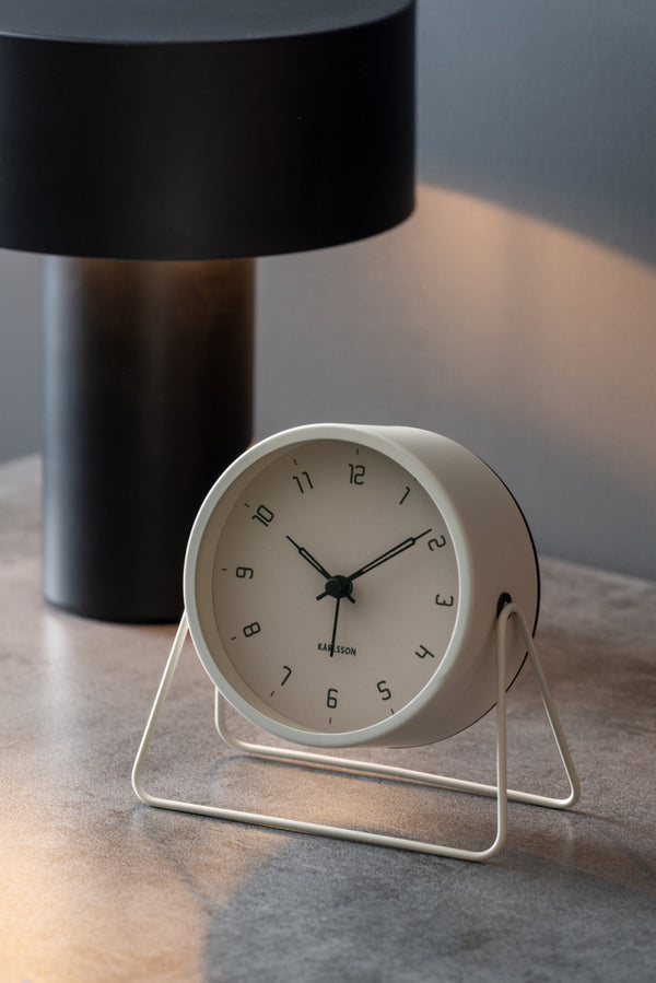 Karlsson Stark Alarm Clock in warm grey, side profile