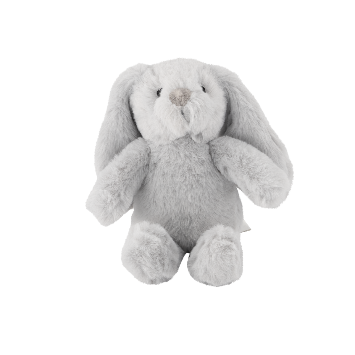 Littlefoot plush bunny in silver grey, seated on a white background