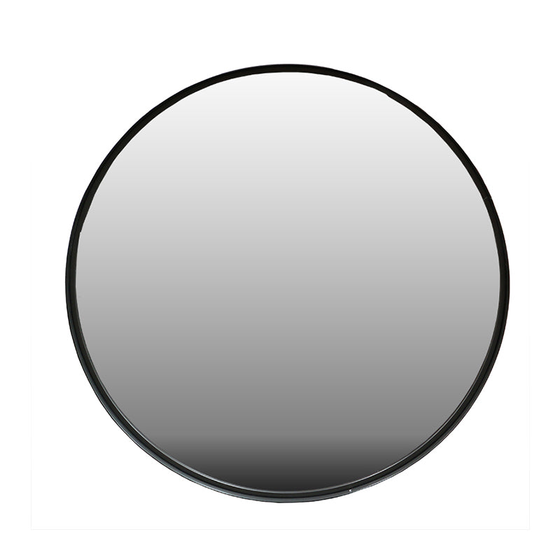 Round wall mirror with a slim black metal frame, the smaller 61cm size