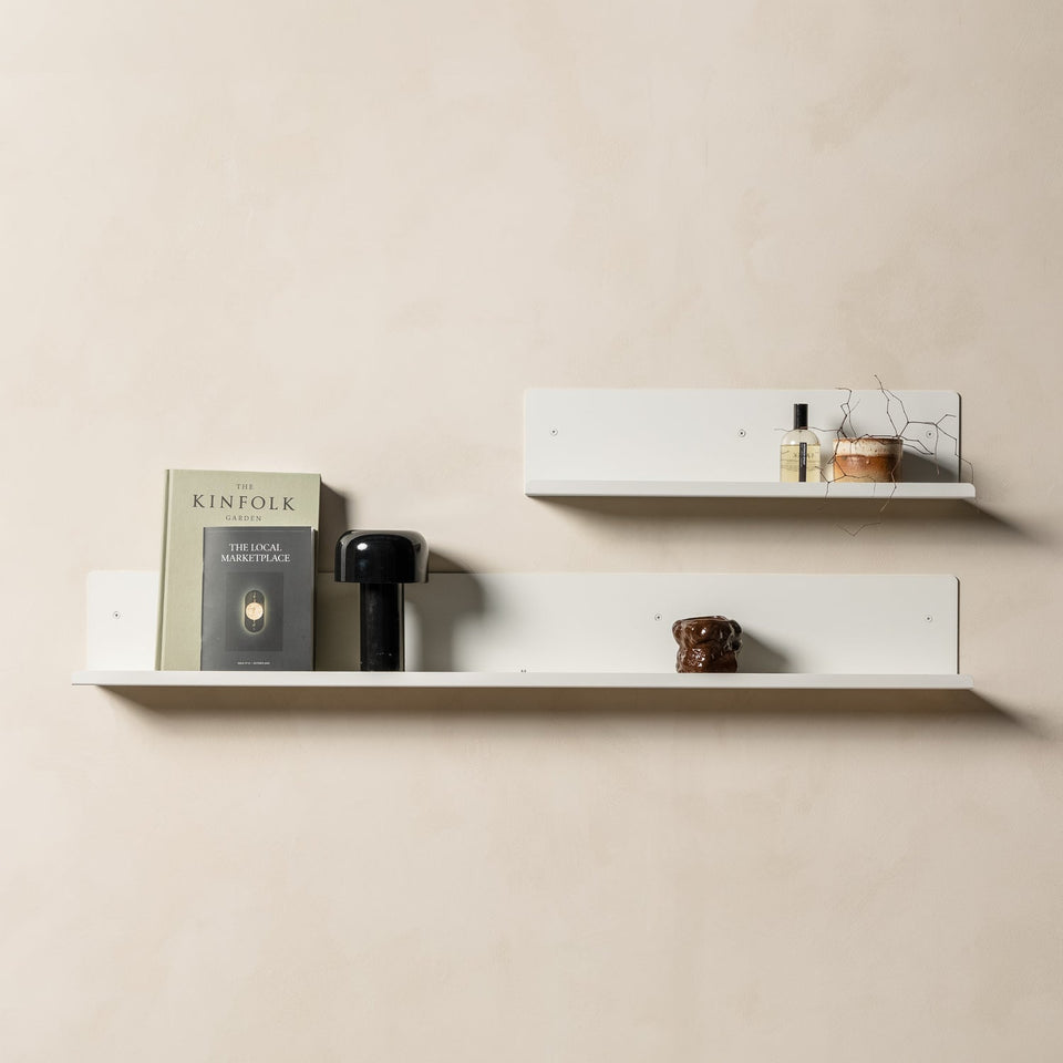 Close-up of the FOLD Display Ledge 600mm White powder-coated aluminium finish