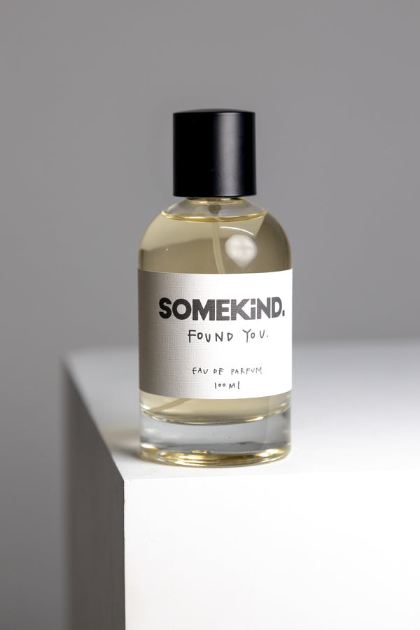 Found You perfume on a white plinth against grey
