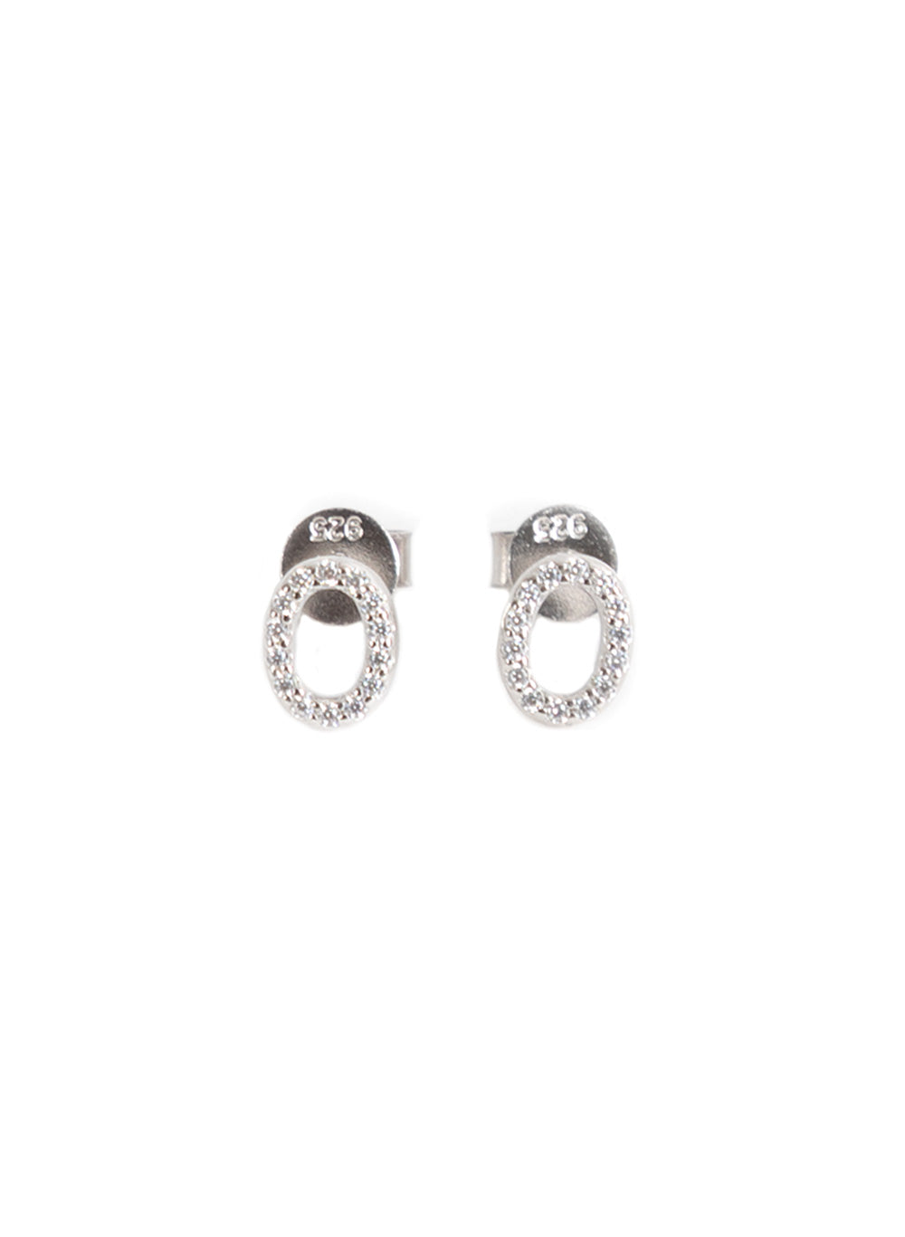 Pair of Hugs Studs in silver with clear crystals, front view