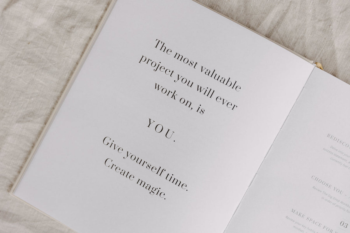 Page of the YOU. journal printed with a quote about YOU being your most valuable project
