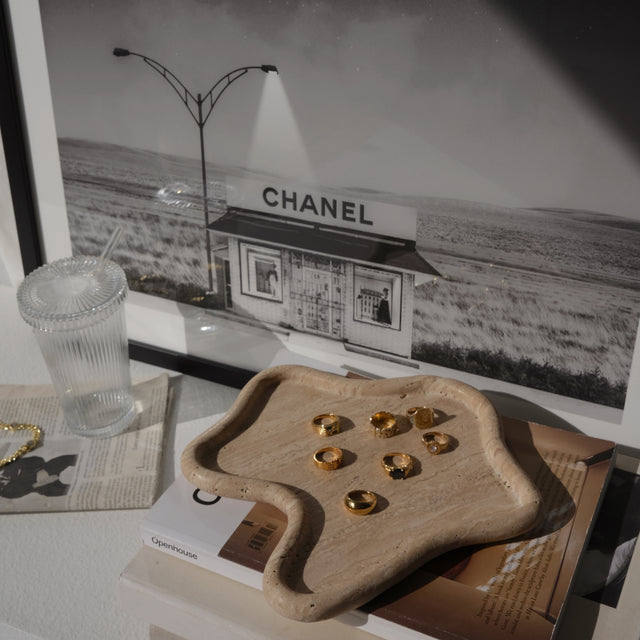 Travertine Curved Tray – Sculptural Stone Styling Piece