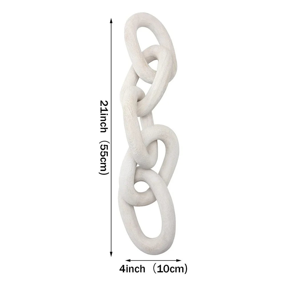 White wooden chain with its height marked at 55cm and its width at 10cm