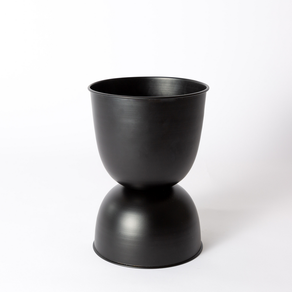 Two black Domes planters in different sizes on white