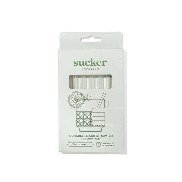 Pack of 6 Sucker Cocktail Glass Drinking Straws - Transparent / Multi-coloured.