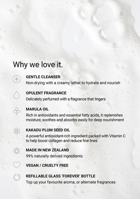 Why we love it card listing the key oils in the Smith & Co. wash