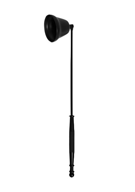 Therapy candle snuffer in matte black with a bell head and long handle, on white