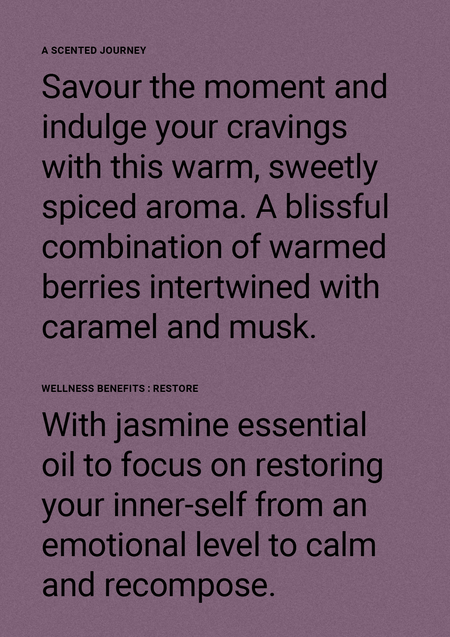 Mauve Aromatherapy Co card describing the Wild Berry and Jasmine fragrance notes