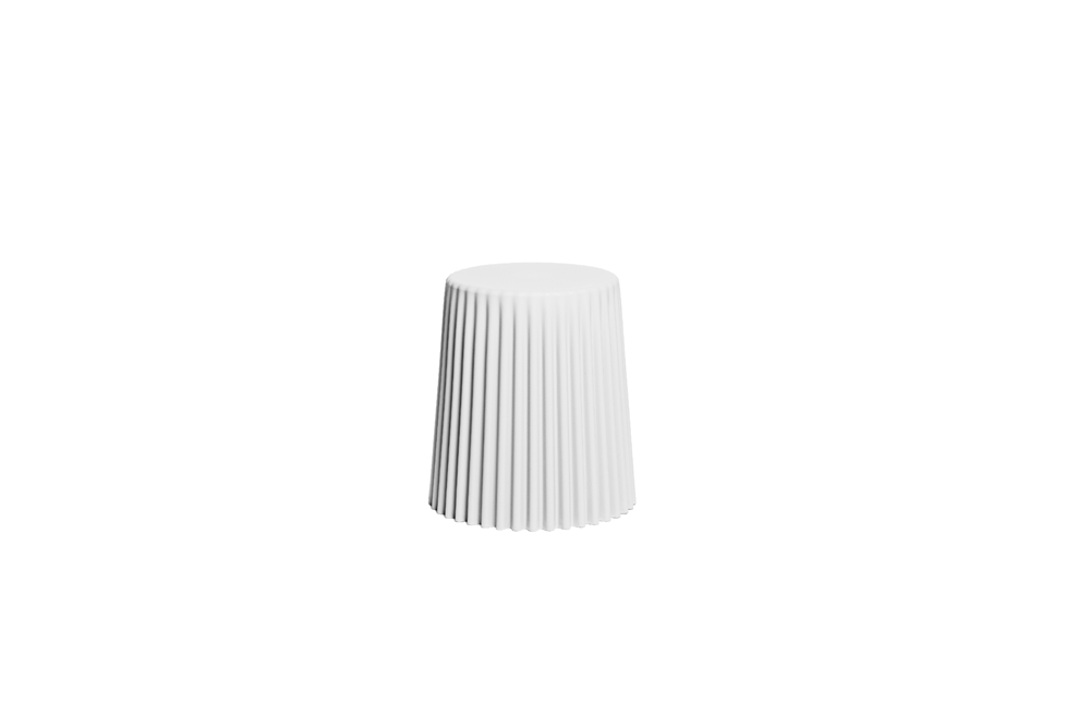 The Tom stool in the white colourway, tapered ribbed form shown on a white background