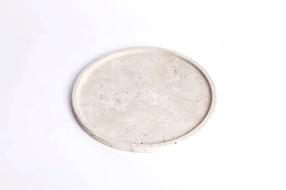 Moon Round Travertine Tray, 28cm Decorative Stone Platter