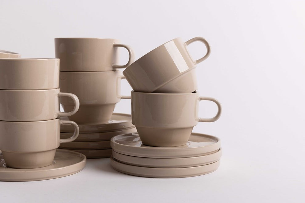 Hudson Porcelain Saucer styled with a linen napkin