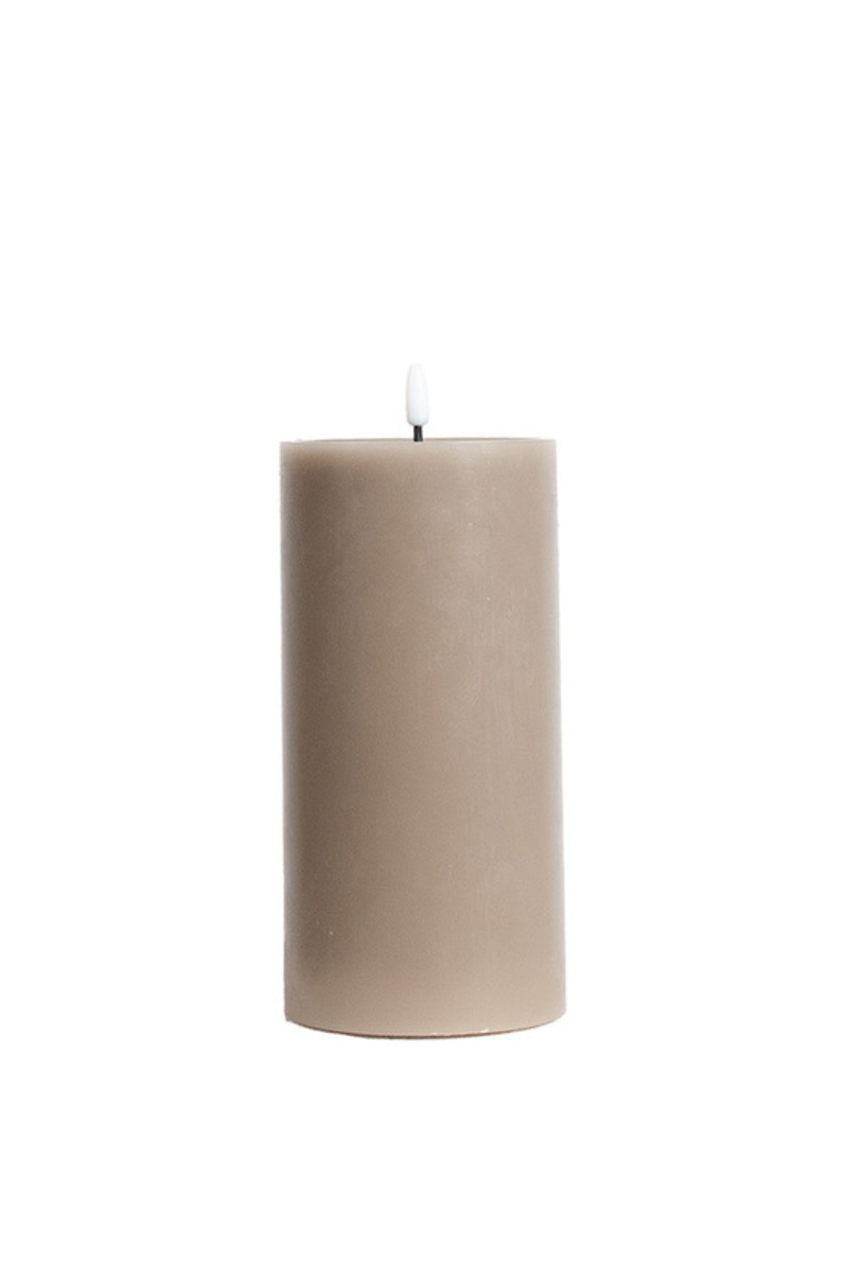 Extra large greige LED wax pillar candle with flickering flame, 10 x 20 cm