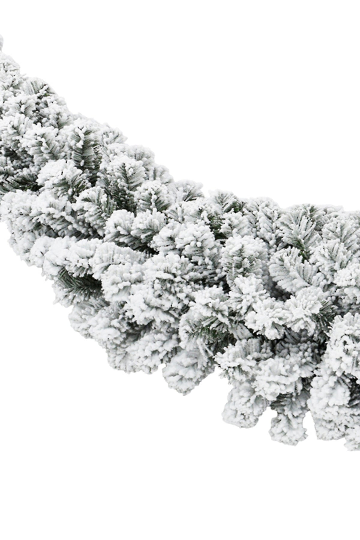 Flocked royale Christmas swag, close view of the frosted branches