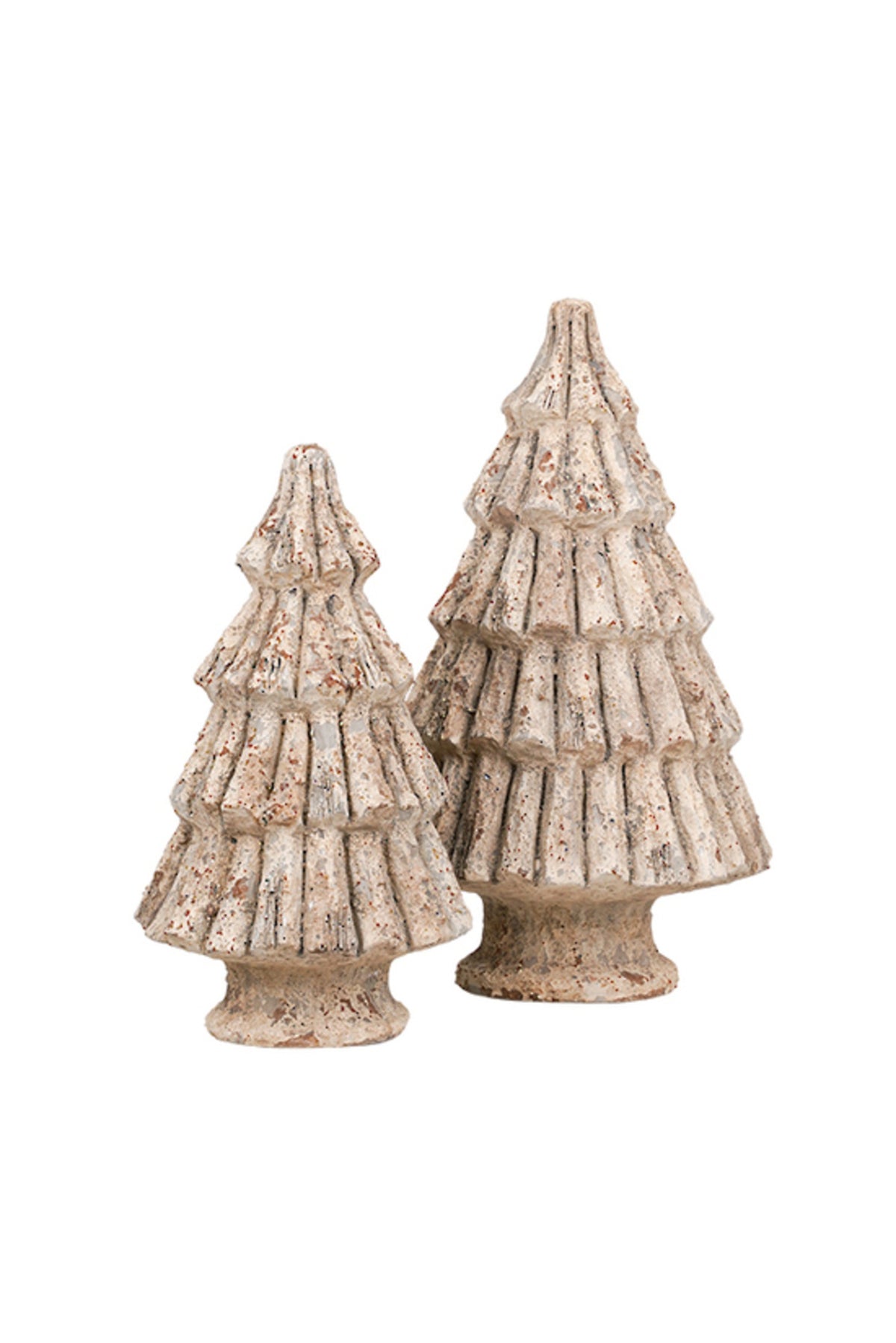 Rustic stone-look tree sculptures in 28cm and 35cm shown together