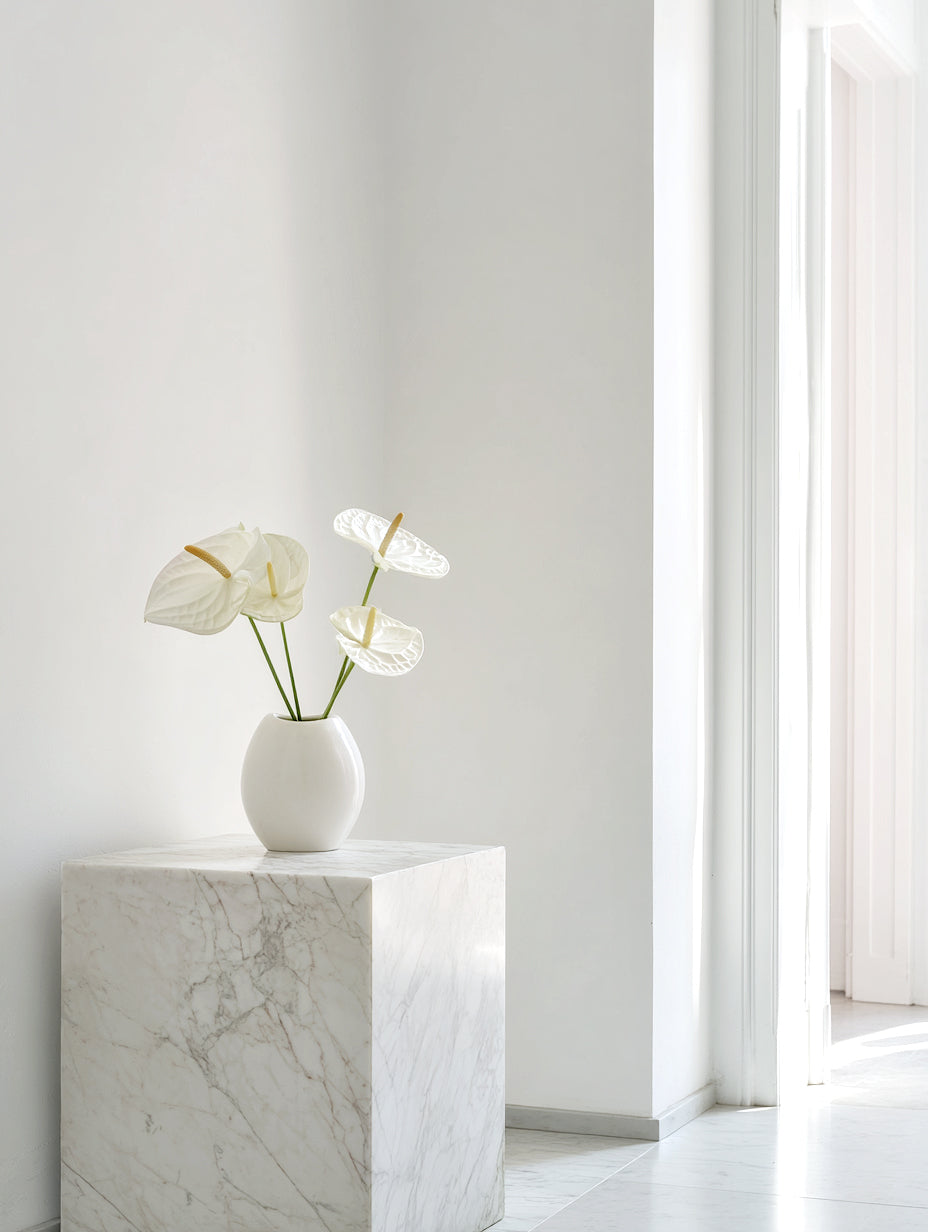 Anthurium Stem, White, Green or Variegated Faux Flower