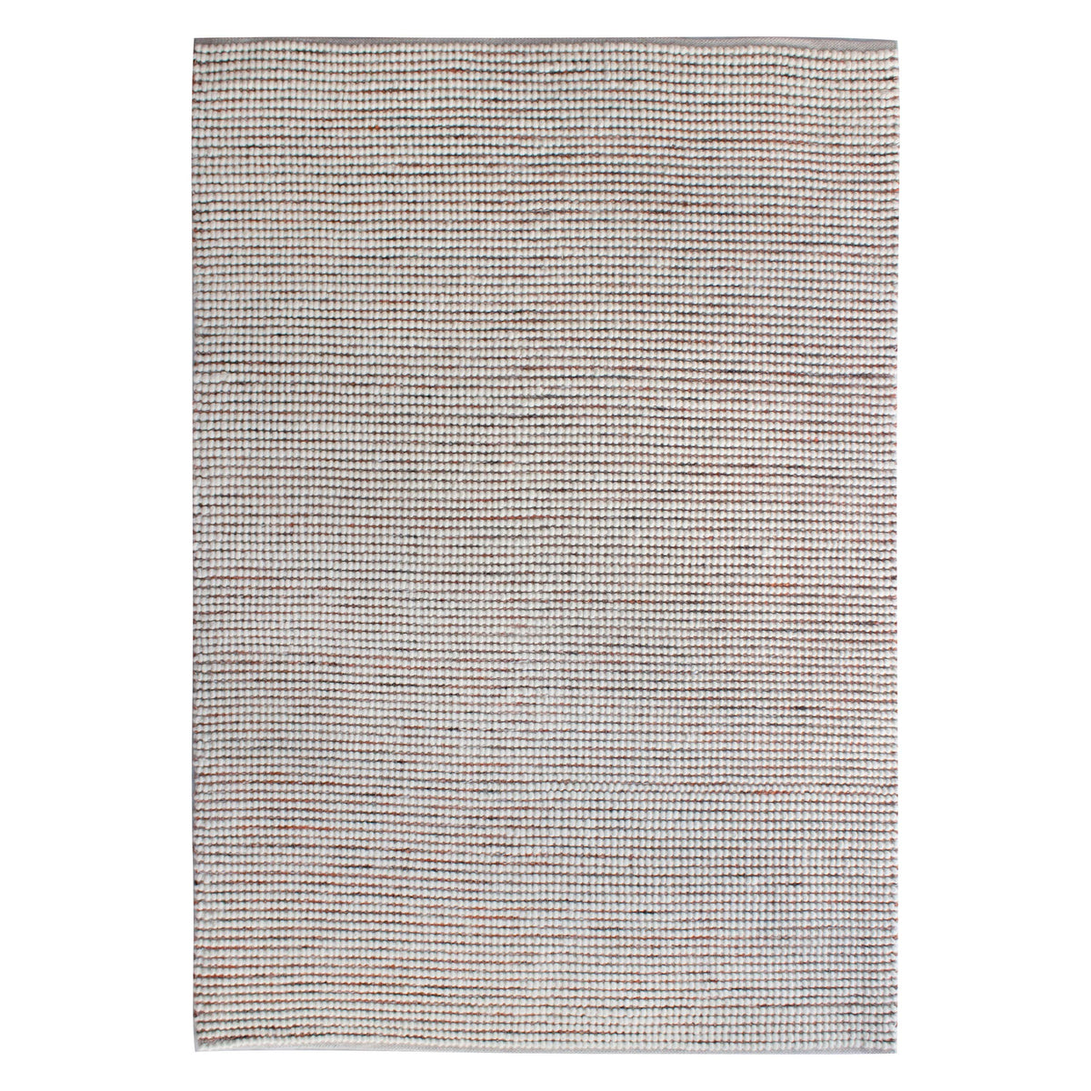 Aragon Wool Rust Rug with ivory knit rows and fine rust lines, shown flat on white