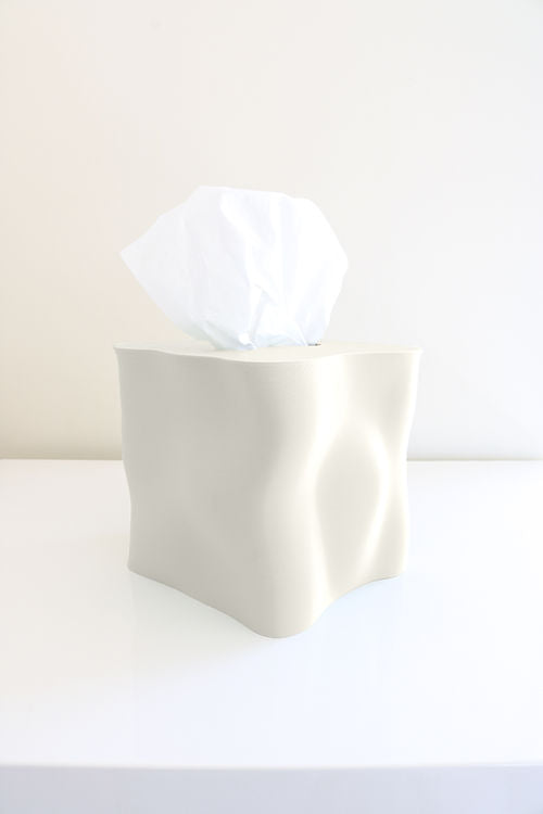 Beige matte Ebb tissue box cover on a white surface