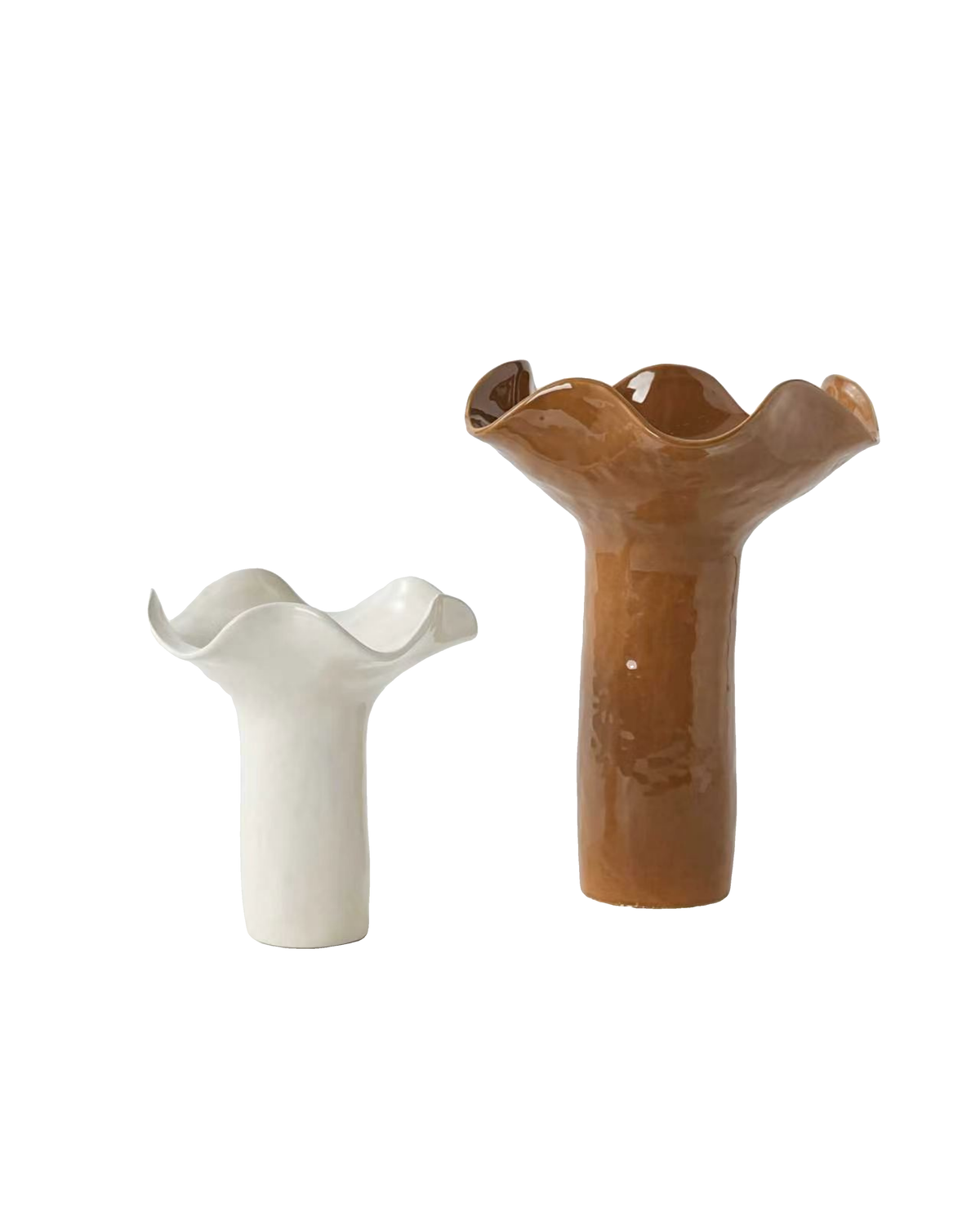 The smaller Ivory and taller Mud vases together on a white background, showing the size difference