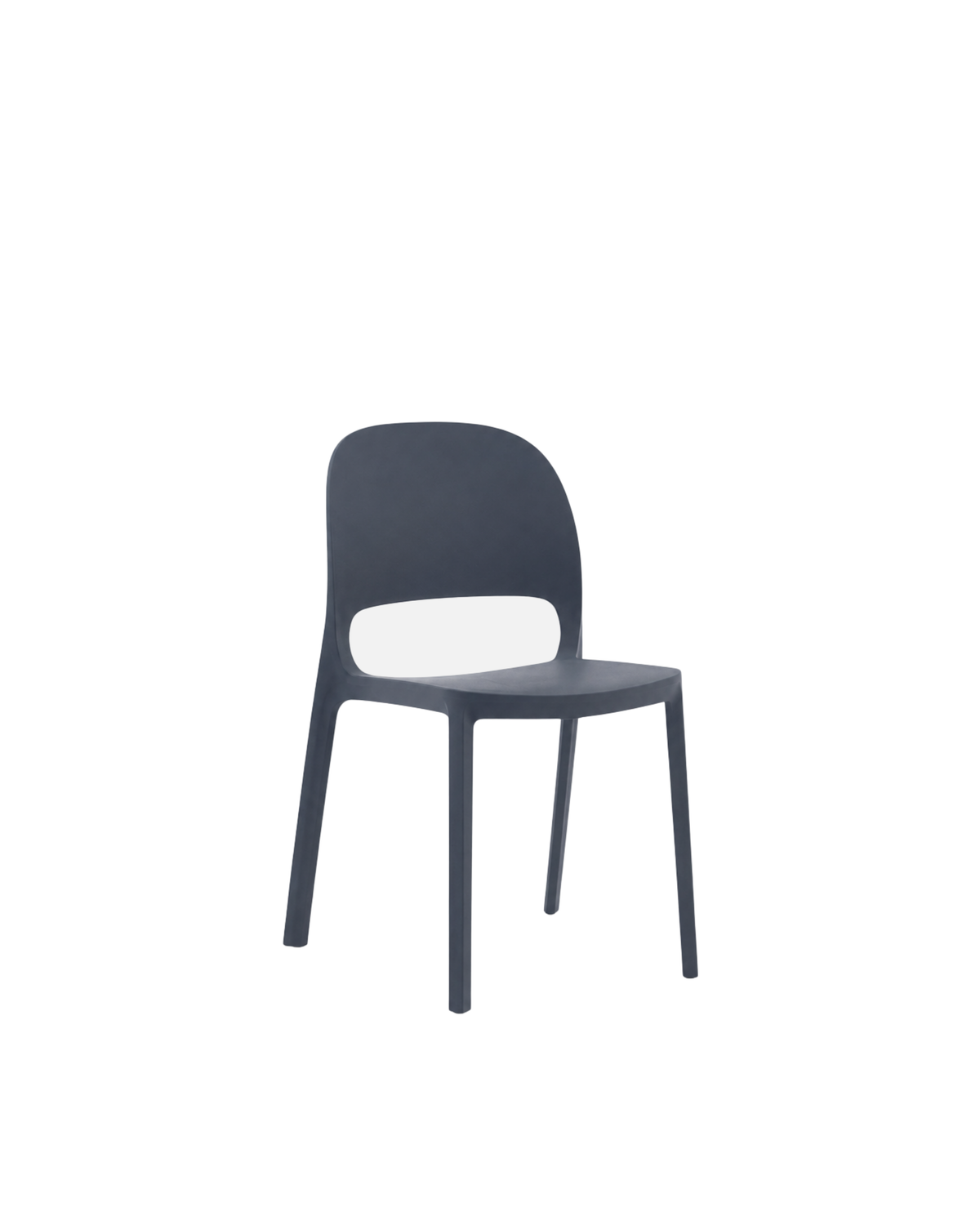 Cali Chair shown in the Navy colour option, a deep blue grey moulded dining chair, on a white background