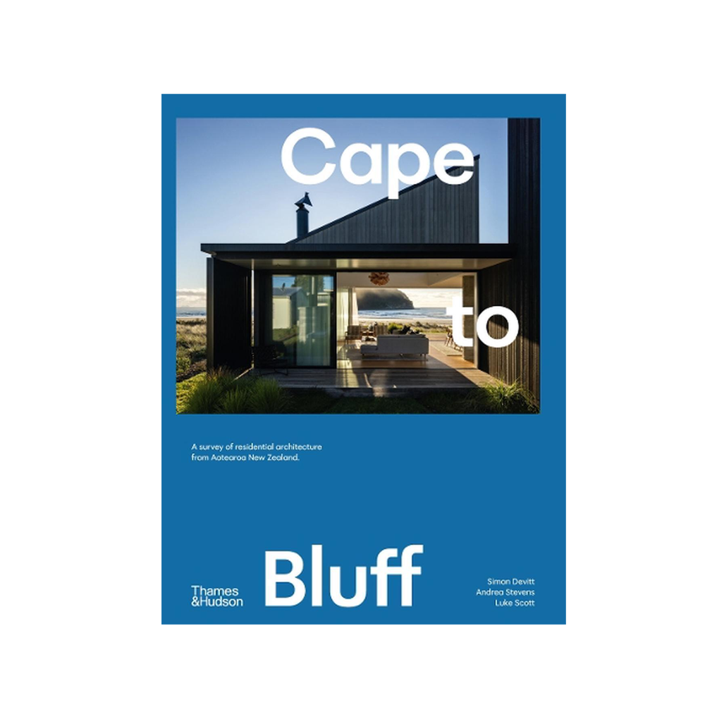 Cape to Bluff by Simon Devitt, blue cover with a dark timber house, NZ residential architecture book
