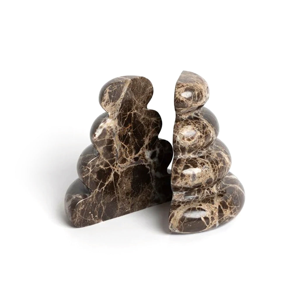 Casa bookends in dark marble with stacked rounded forms, on white