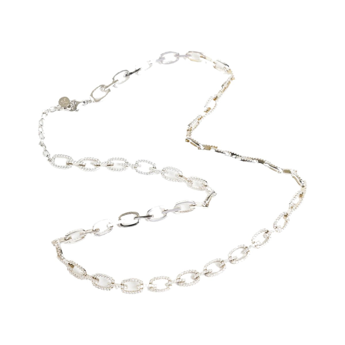 Full length of the Chained Necklace laid in a loose curve on white