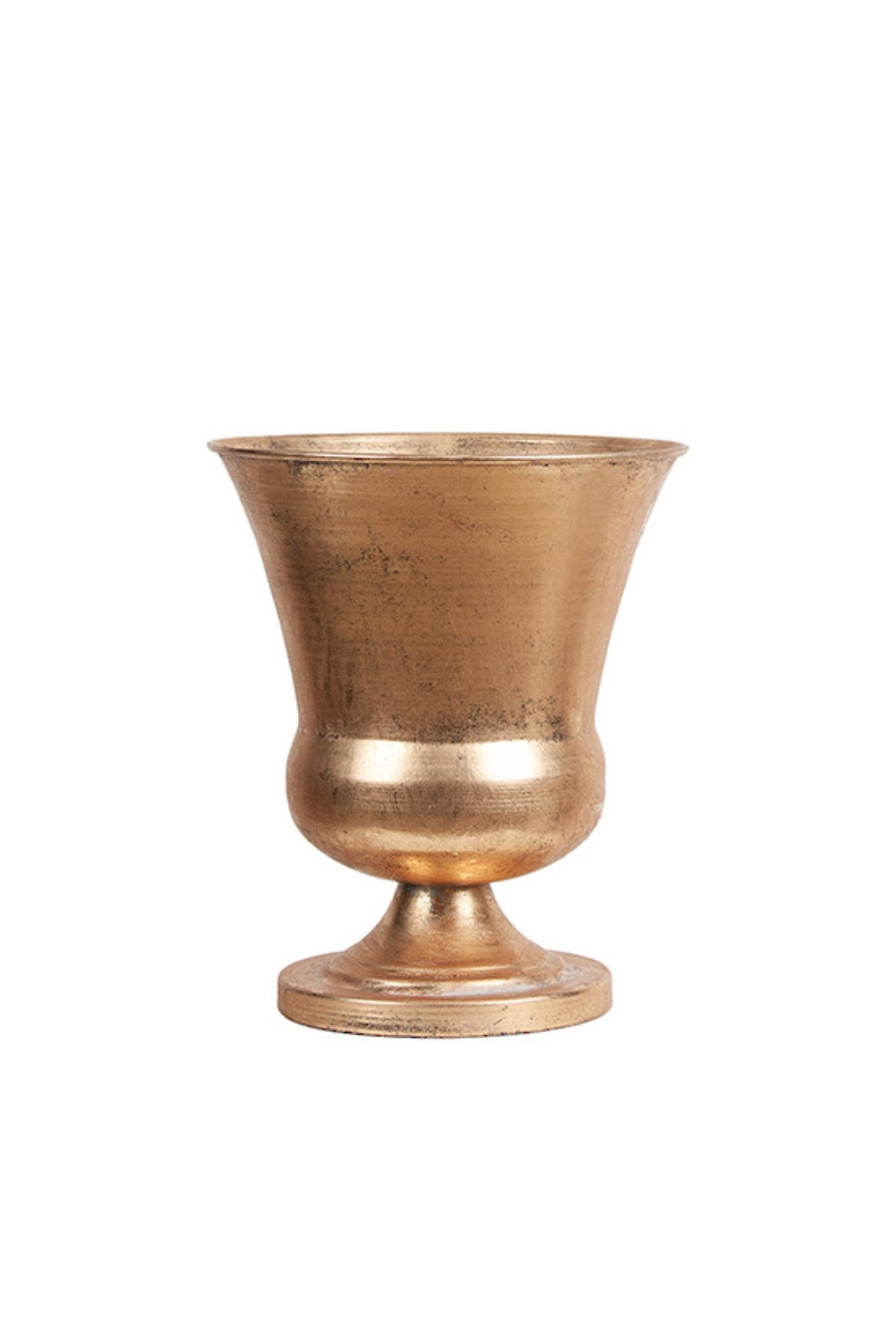 Soft gold metal chalice-shaped pedestal planter with a fluted bowl and round foot, large (22.5cm dia x 27cm H)