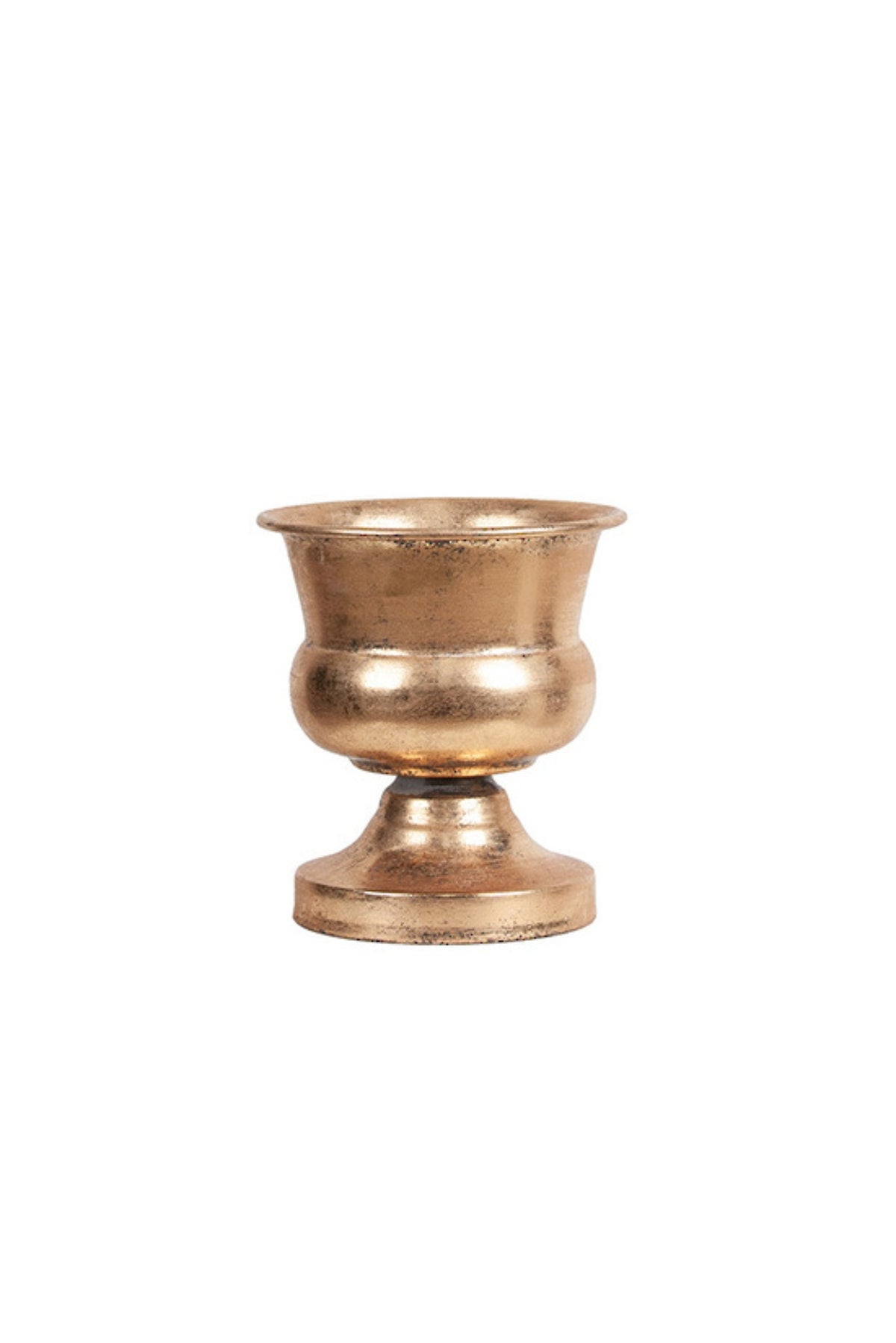 Soft gold metal chalice-shaped pedestal planter with a fluted bowl and round foot, small (16cm dia x 17.5cm H)
