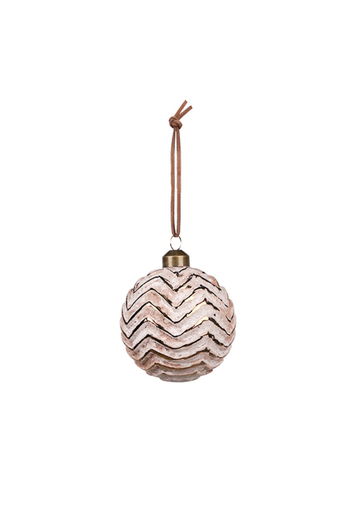 Glass Christmas bauble with a brown and gold chevron pattern, 8cm