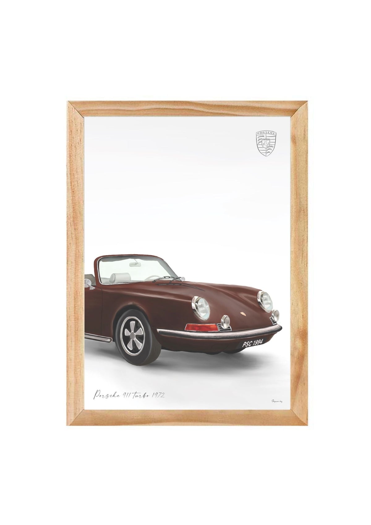 Classic 911 Car Print in Brown by Papier HQ in a natural timber frame