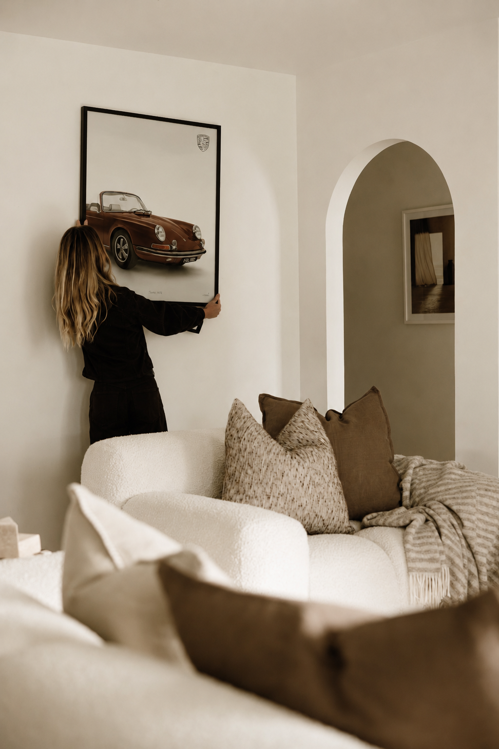 Classic 911 Car Print in Brown by Papier HQ styled in a home setting