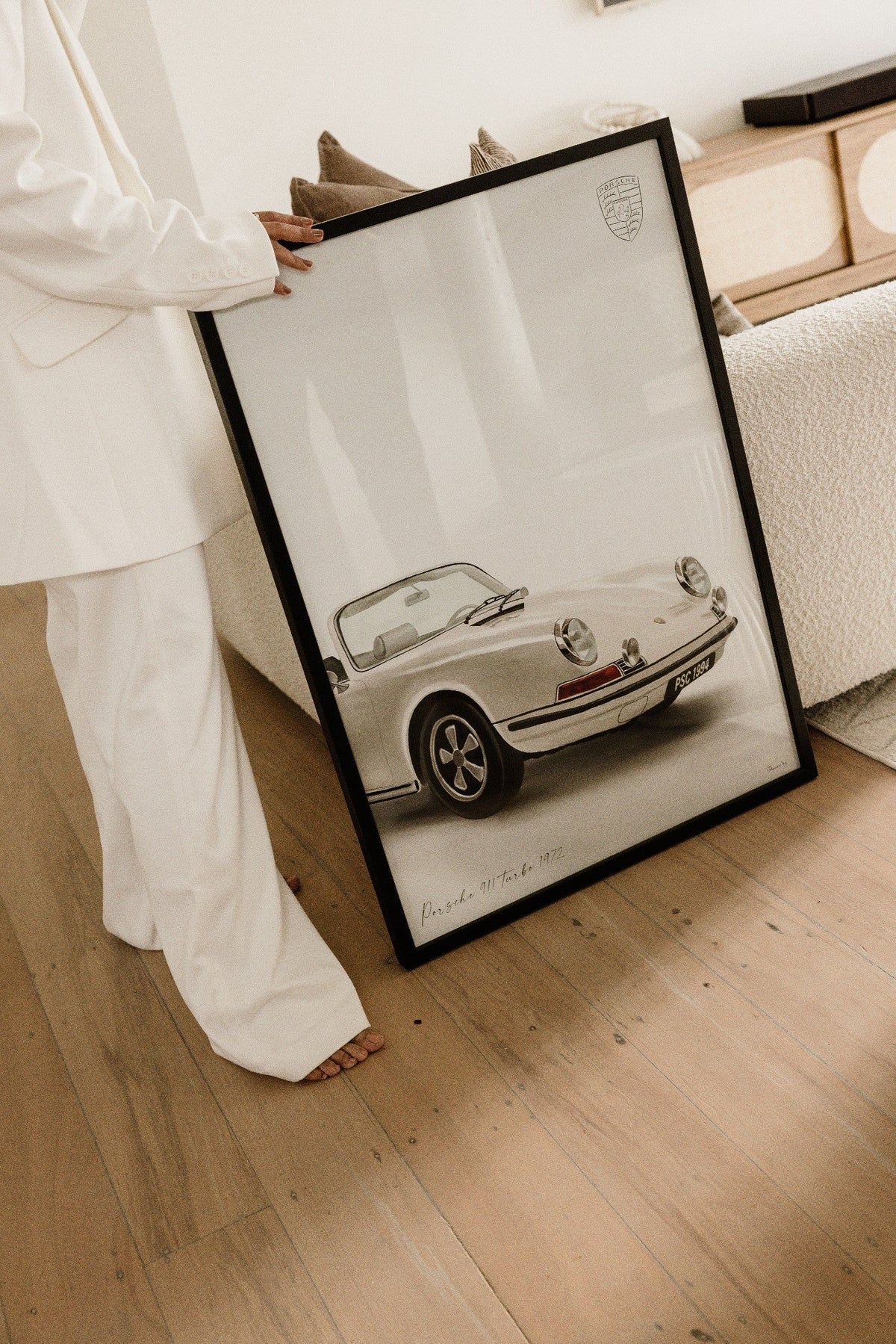 Classic 911 roadster car print by Papier HQ styled in a home setting