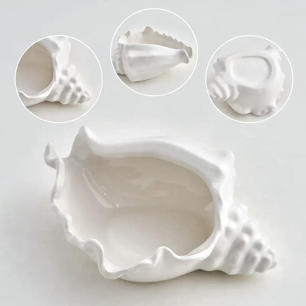 Conch bowl with three inset circles showing the underside and alternative angles