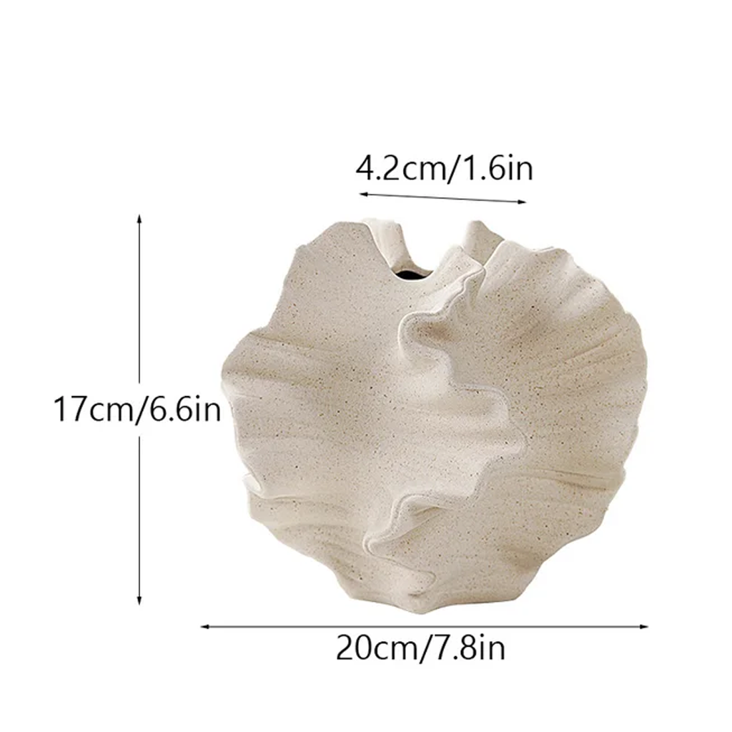 Dimensions diagram for the larger coral vase: 20cm wide, 17cm high, 4.2cm opening