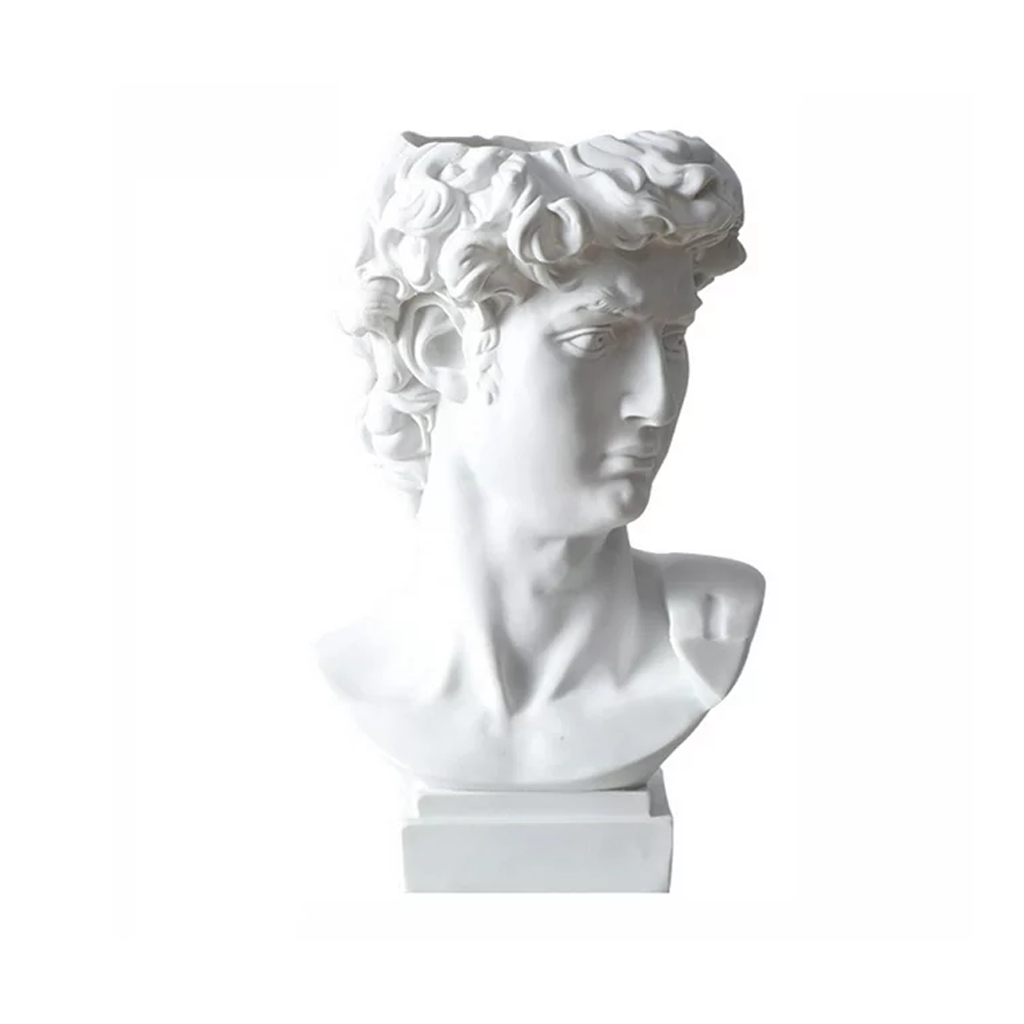 David vase shaped as a classical bust on a square plinth, white ceramic on white